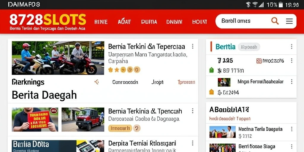 Tampilan utama aplikasi 8728SLOTS dengan informasi berita daerah.