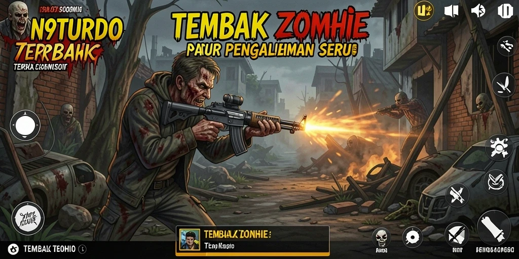 Antarmuka N9TURBO dengan aksi seru melawan zombie.