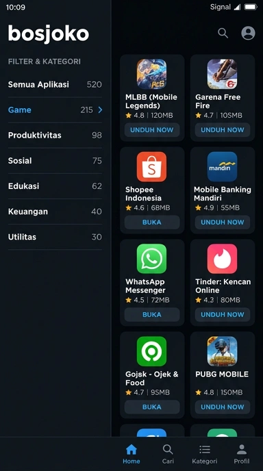 Tampilan katalog aplikasi bosjoko